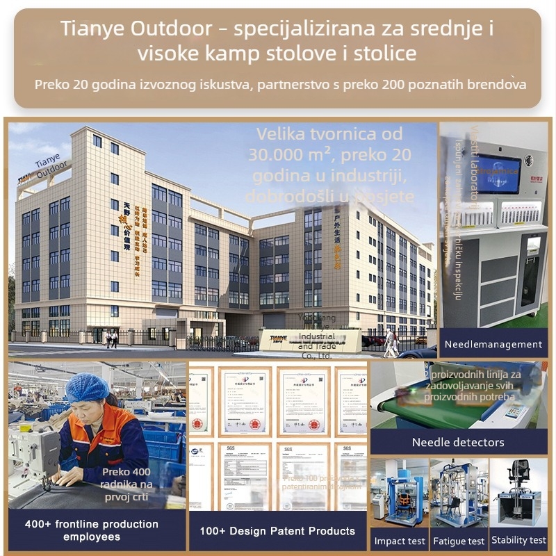 Sklopiva kamping stolica s visokim naslonom i rukonaslonima, aluminijski okvir, dimenzije 59 × 70 × 100 cm