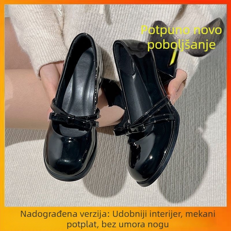 Crne ženske Mary Jane cipele s mašnicom, visoke potpetice, model 2025