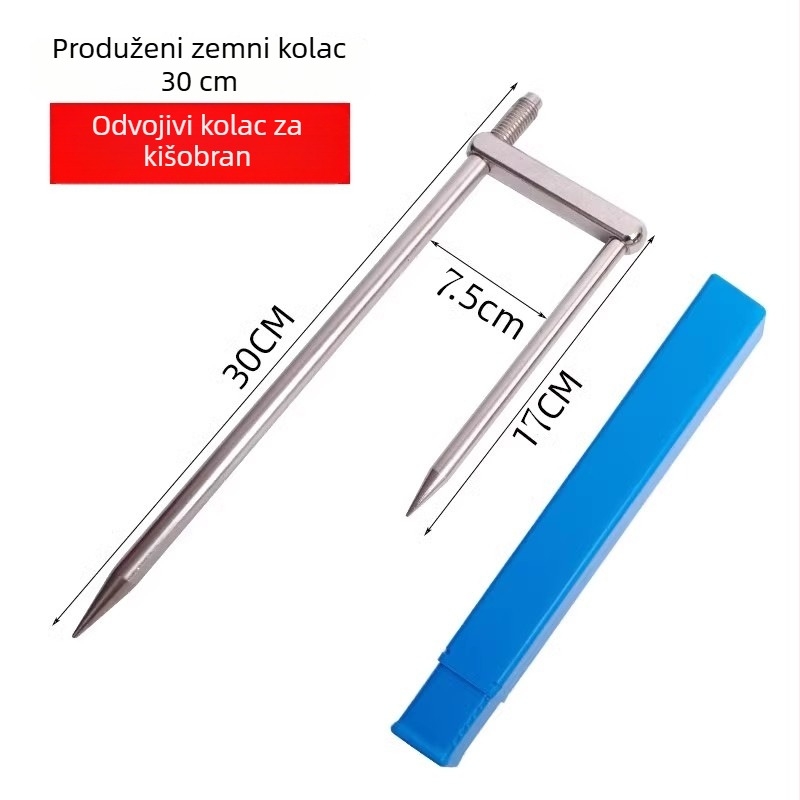 Odvojivi zemni klin za ribolovni kišobran sa nosačem — produžen i zgušnjen, za veliki kišobran