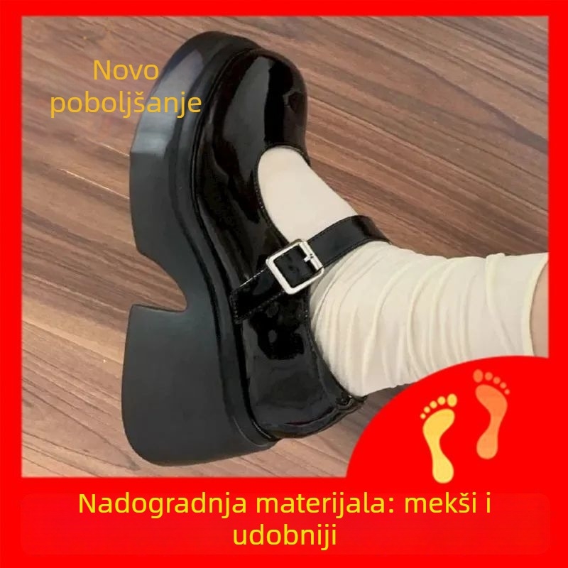 Crne ženske Mary Jane cipele s debelim potplatom i visokim petama, u stilu Francuske, od sintetičke kože, pogodne za proljeće i jesen, uz haljinu.
