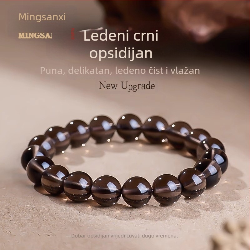 Prirodna crna obsidijan kružna narukvica — unisex geometrijski dizajn