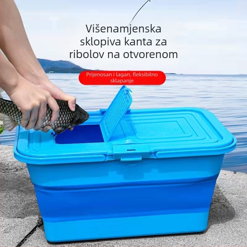 Sklopiva kanta za ribolov s poklopcem i setom pumpe za kisik za žive ribe