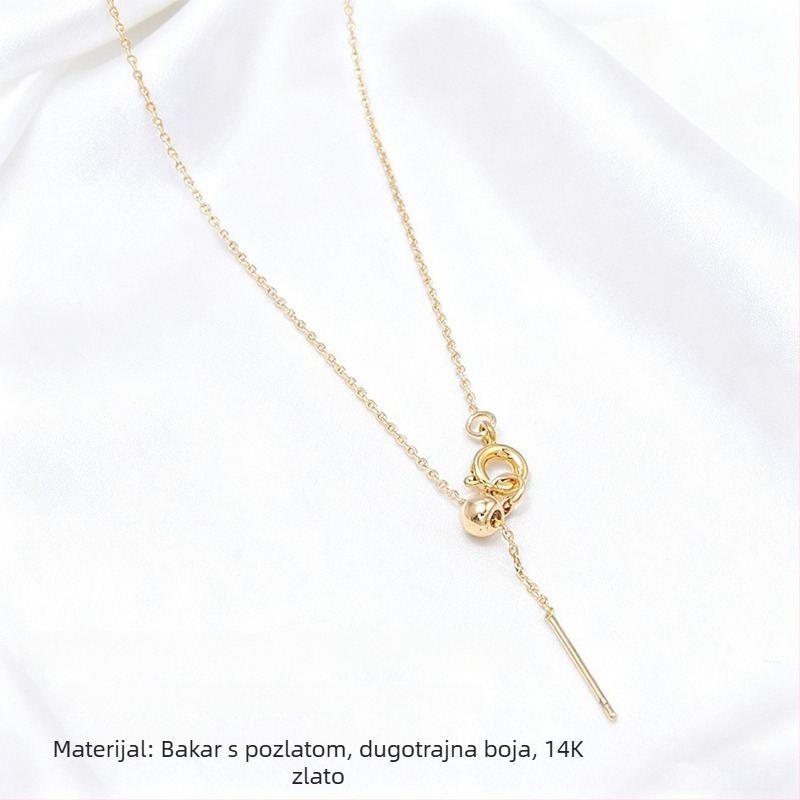 14K pravo zlato, prilagodljiva ogrlica s kuglicama u obliku O - DIY minimalistička i univerzalna ženska ogrlica