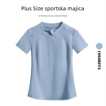 Ženski sportski top s desnim ramenom, plus veličina, ljeto, upija znoj i vizualno sužava siluetu, kratki rukav, brzo suši, za jutarnje trčanje, planinarenje i fitness