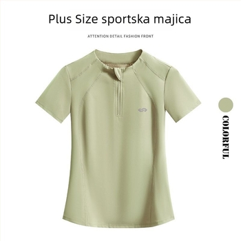 Ženski sportski top s desnim ramenom, plus veličina, ljeto, upija znoj i vizualno sužava siluetu, kratki rukav, brzo suši, za jutarnje trčanje, planinarenje i fitness
