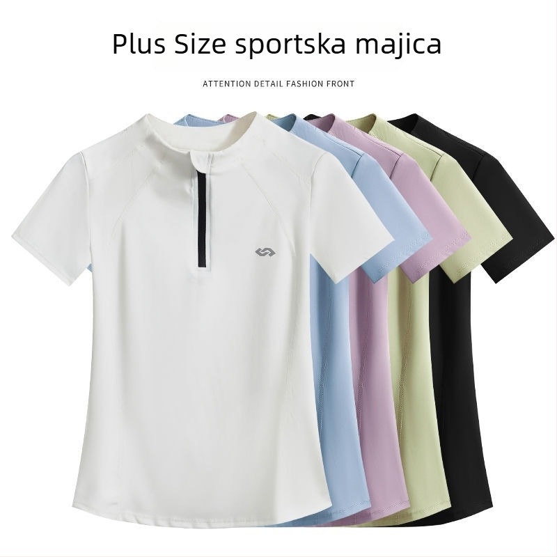 Ženski sportski top s desnim ramenom, plus veličina, ljeto, upija znoj i vizualno sužava siluetu, kratki rukav, brzo suši, za jutarnje trčanje, planinarenje i fitness