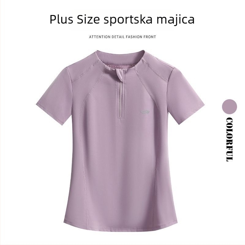 Ženski sportski top s desnim ramenom, plus veličina, ljeto, upija znoj i vizualno sužava siluetu, kratki rukav, brzo suši, za jutarnje trčanje, planinarenje i fitness
