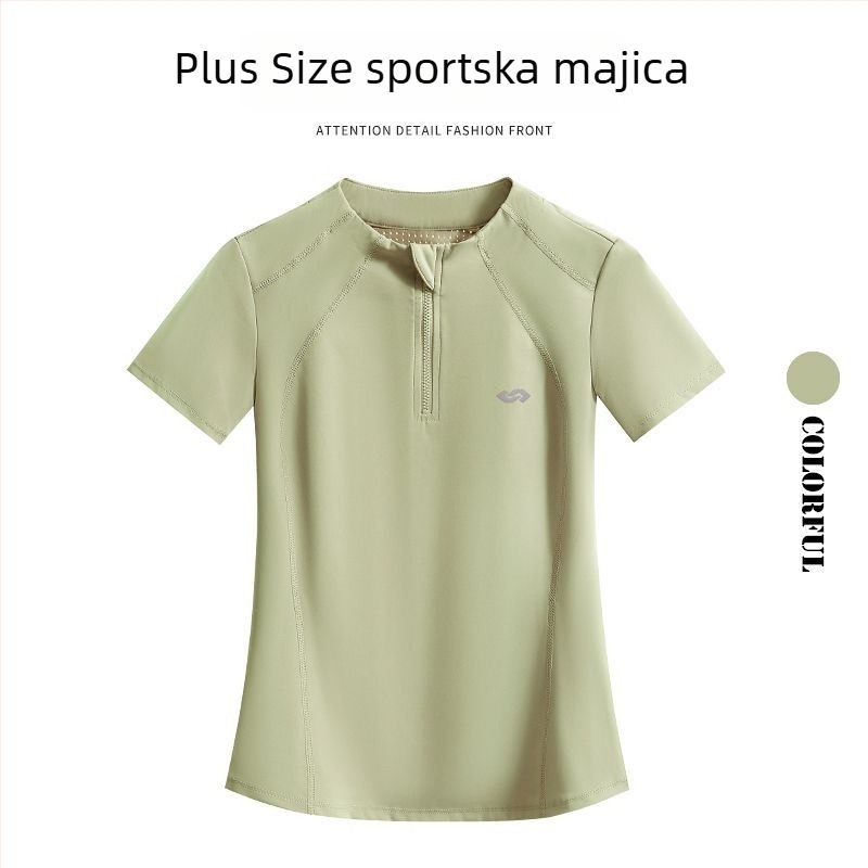 Ženski sportski top s desnim ramenom, plus veličina, ljeto, upija znoj i vizualno sužava siluetu, kratki rukav, brzo suši, za jutarnje trčanje, planinarenje i fitness