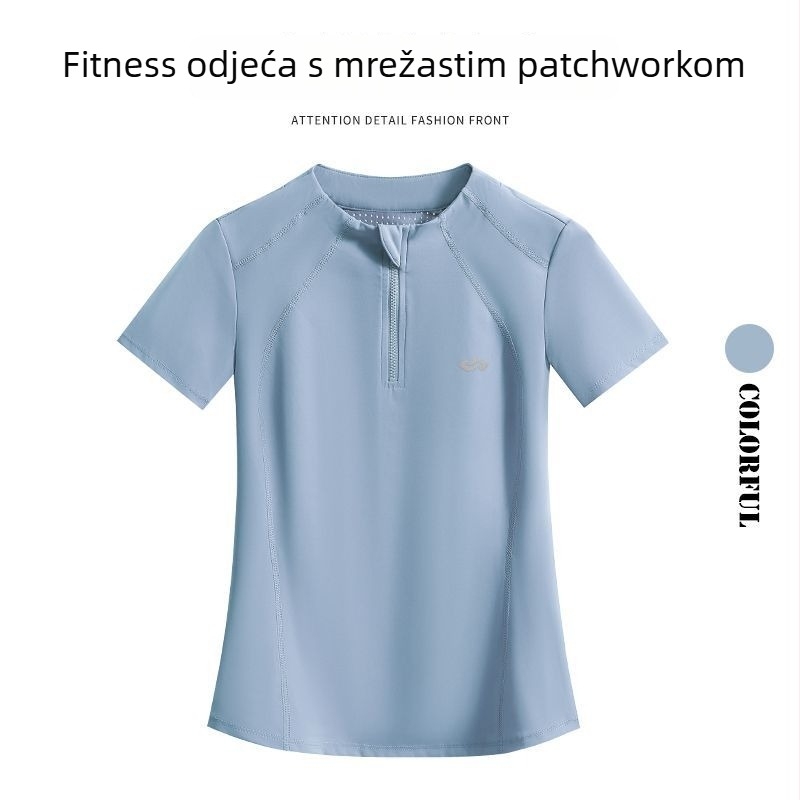 Ženski sportski top s desnim ramenom, plus veličina, ljeto, upija znoj i vizualno sužava siluetu, kratki rukav, brzo suši, za jutarnje trčanje, planinarenje i fitness