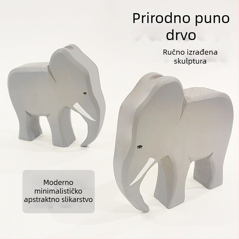 Drvena ukrasna figura slona, ručno izrađena, moderni minimalistički dekor za dom
