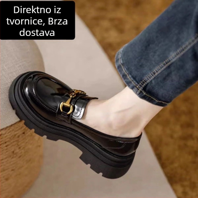 Ženske loafers od prave kože s debelom potplatom, fleece podstavom, britanski stil, slip-on cipele