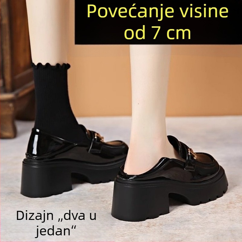 Crni ženski loaferi od prave kože s debelim potplatom, za niske žene, svakodnevne cipele