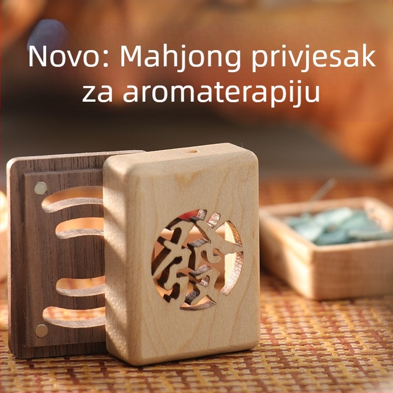 Drveni privjesak za aromaterapiju s motivom Mahjong, za otvor ventilacije automobila, proziran dizajn, prilagodljiv laserskim graviranjem