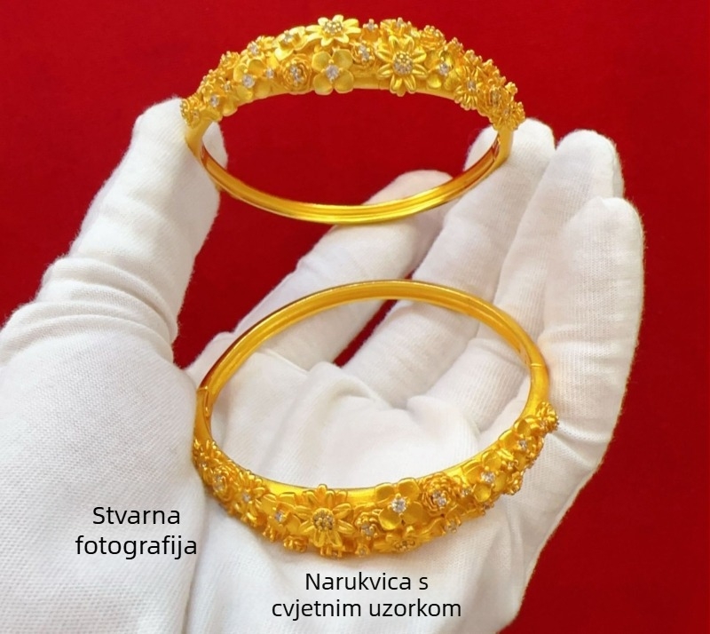 Ženski set narukvice i ogrlice u zlatnoj nijansi, s cvjetnim brokatnim motivom, elegantan dojam laganog luksuza, novi kinesko-klasični stil