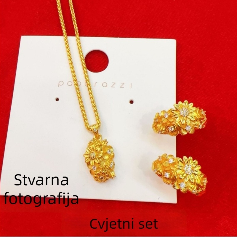 Ženski set narukvice i ogrlice u zlatnoj nijansi, s cvjetnim brokatnim motivom, elegantan dojam laganog luksuza, novi kinesko-klasični stil
