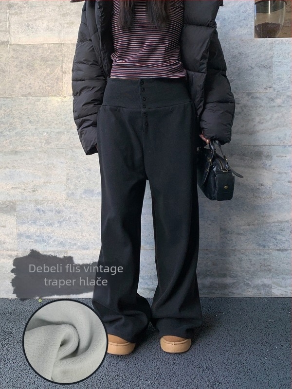Yuyi ženske casual hlače s kopčama, široke nogavice, drapiran struk, korejski stil, jesen-zima 2025, model C517