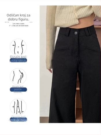 Crne ženske hlače s visokim strukom i širokim nogavicama, casual i uredski stil, jesen 2025, plus veličina