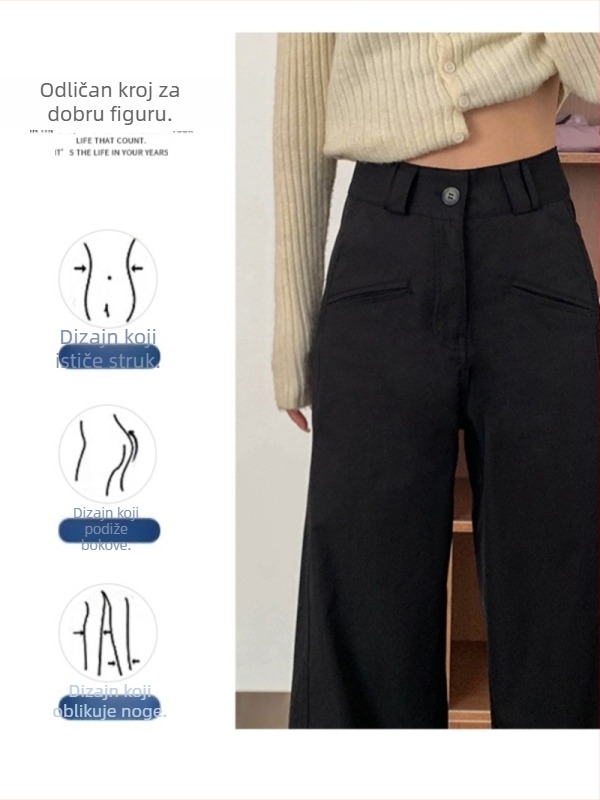 Crne ženske hlače s visokim strukom i širokim nogavicama, casual i uredski stil, jesen 2025, plus veličina