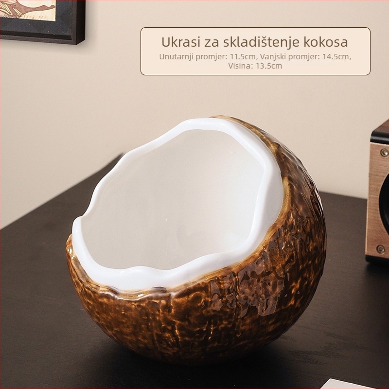 Keramička kutija za skladištenje u obliku kokosa s držačem za ključeve, za ulazni prostor i dnevni boravak