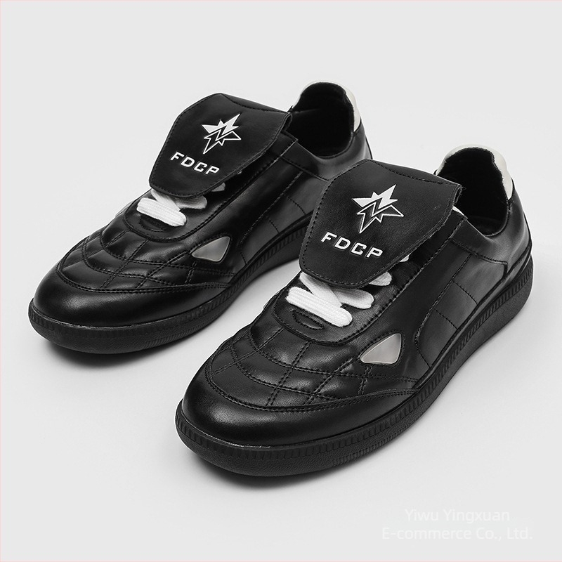 Muške casual tenisice s retro stilom, niska gornja, umjetna koža, gumeni potplat, vezanje, crne