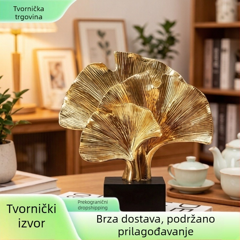 Moderni minimalistički ornament od smole s listom ginka za dnevni boravak, spavaću sobu, hodnik i radnu sobu; držač za knjige i dekor.