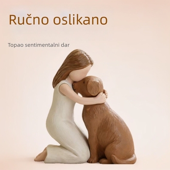 Ručna oslikana smolna figurica: djevojka drži psa, dekorativna figura za dom, poklon za Valentinovo ili rođendan