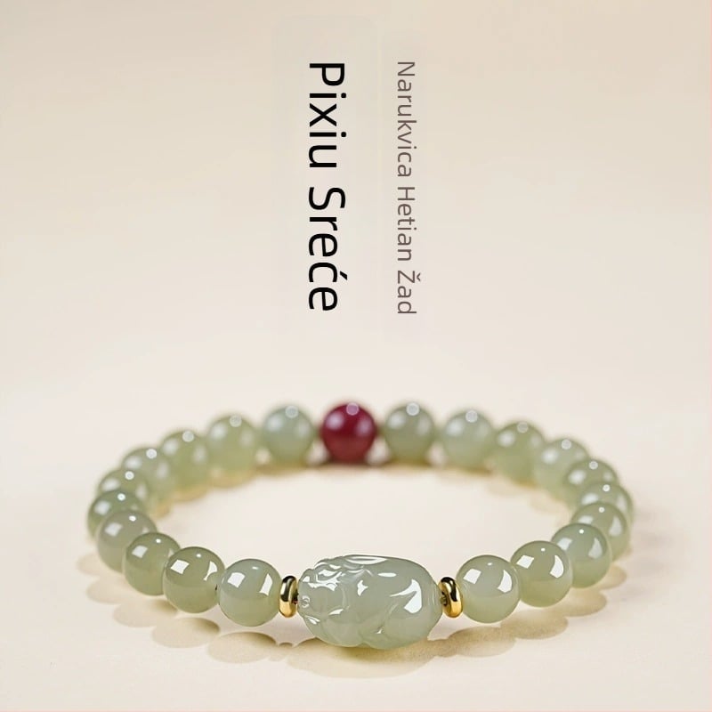 Pixiu narukvica od Hetian jade, prirodni jade nakit