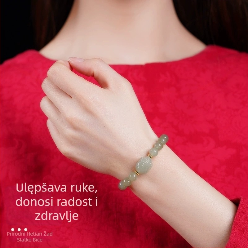 Pixiu narukvica od Hetian jade, prirodni jade nakit
