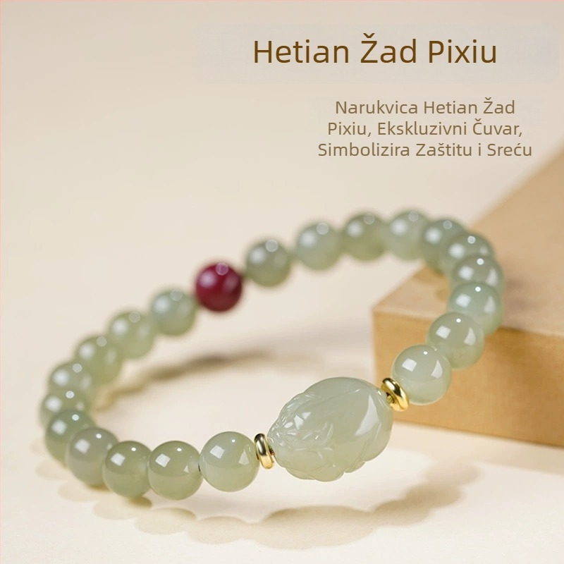 Pixiu narukvica od Hetian jade, prirodni jade nakit
