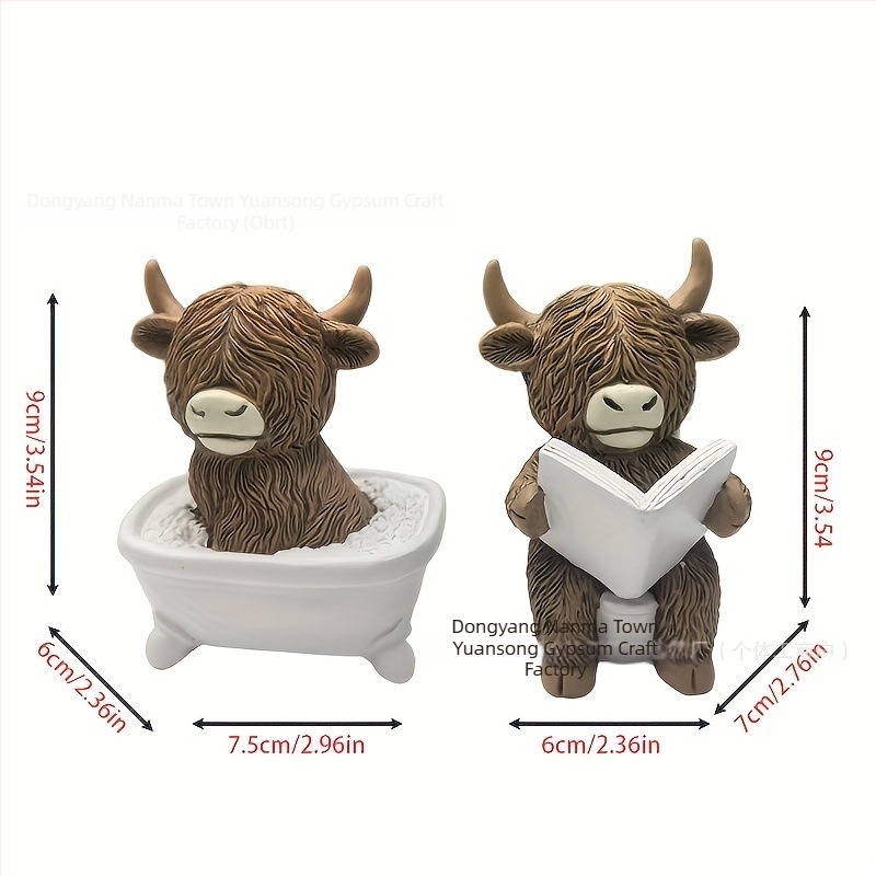 Smoljena figura Highland krave za kupaonicu – stolni ukras