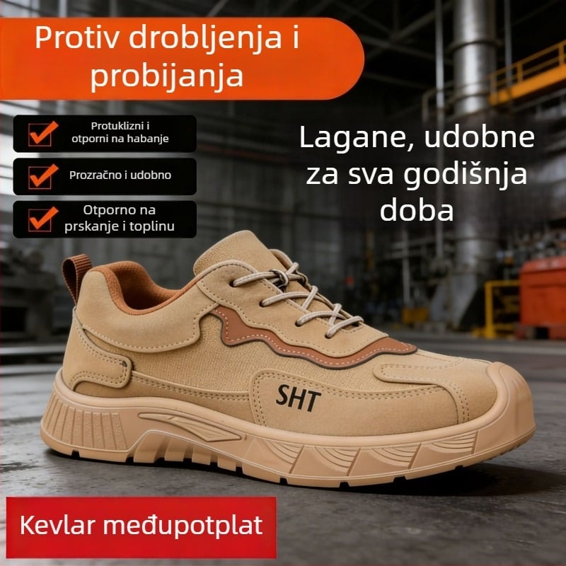 Muške sigurnosne cipele s čeličnim prstom i širokim prstom, gumeni đon, otpornost na udarce i probijanje, za gradilišta, sve sezone, izdržljive radne cipele