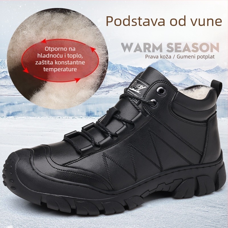 Muške zimske čizme od prave kože s vunenom podstavom i pamukom izolacijom, casual čizme na vezivanje, protuklizne i otporne na habanje — 5507