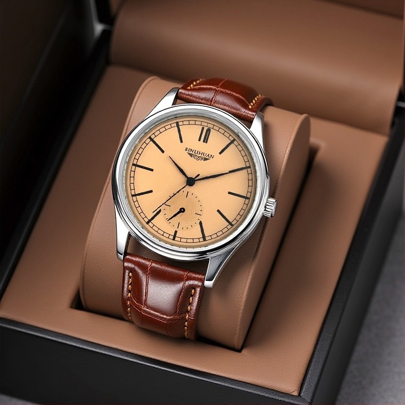 Muški sat s kožnim kaišem, sportski kvarc sat, vodootporan, moderan stil, kružni cifernik 41 mm, debljina 9 mm, kućište od legure, okrugli cifernik, kaiš od sintetičke kože, kopča s iglom
