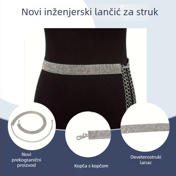 Lanac za struk s devet redova, višeslojni dizajn s kristalima, za svakodnevnu upotrebu; poklon za Majčin dan
