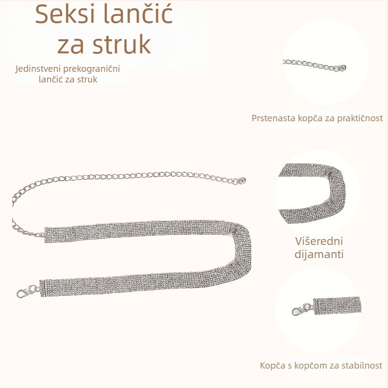 Lanac za struk s devet redova, višeslojni dizajn s kristalima, za svakodnevnu upotrebu; poklon za Majčin dan