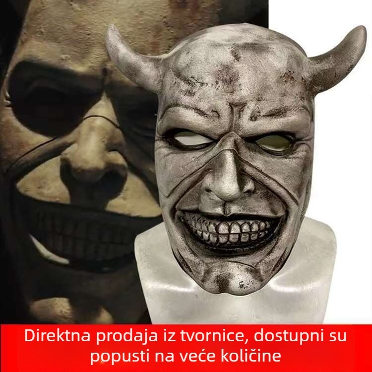 Halloween crna latex maska s rogovima na glavi – rekvizita za horor filmove, predatorski stil