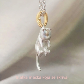 Colorful ogrlica s matiranim mačjim privjeskom, sladak Peekaboo dizajn, dvobojni privjesak, vrhunski stil