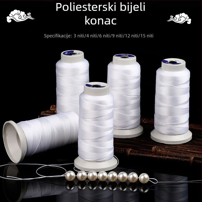 Neelastična DIY špaga za izradu narukvica, 3/6/9/12/15 niti, bijela, za prolaženje perli i perlica