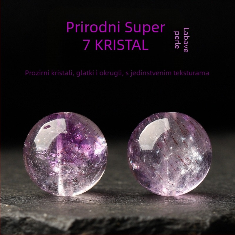 Prirodne ametistne Super Seven labave perle za nakit – DIY narukvica, ljubičaste okrugle perle ametista