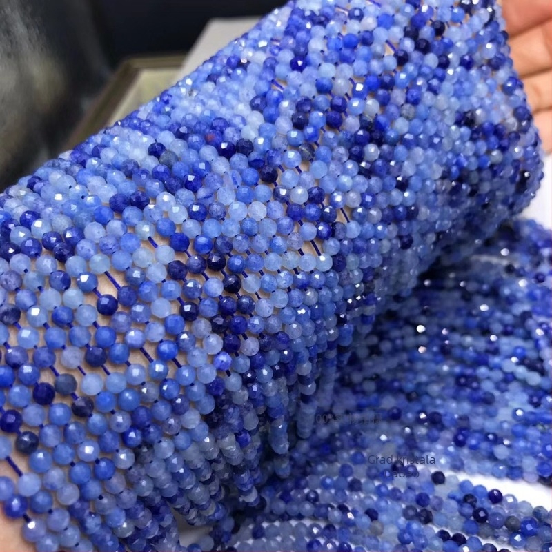 Prirodni kristalni perle, plavi aventurin, faceted 2–3 mm slobodne perle za narukvice i ogrlice, poluproizvodi, A razred