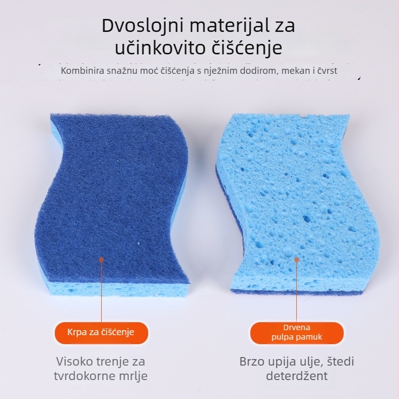 S-oblik plavi spužva od drvene celuloze za pranje posuđa, ribanje posuda i brisanje, debela i vrlo upijajuća