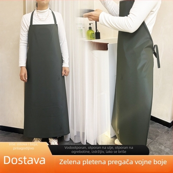 Pregača za kuhinju od pletene tkanine, vojnozelene boje, debela i produžena, vodootporna i otporna na ulja, unisex bez rukava