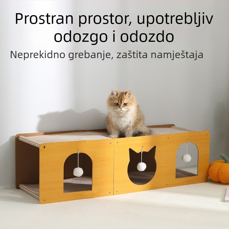 Mačji tunel i gnijezdo u jednome, veliki sisalni grebalica podmetač, otporan na grebanje i habanje, bez ispuštanja vlakana, za sve sezone