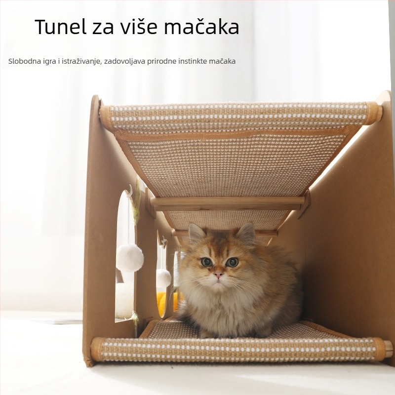 Mačji tunel i gnijezdo u jednome, veliki sisalni grebalica podmetač, otporan na grebanje i habanje, bez ispuštanja vlakana, za sve sezone