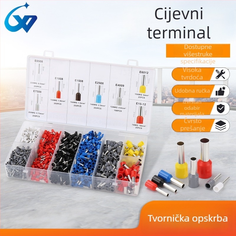 VE cijevnog tipa predizolirani terminalni komplet s europskim stilom pin konektora i bakrenim konektorima za žice, u kutiji