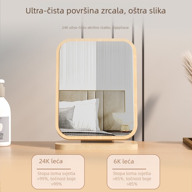 Drveno sklopivo ogledalo za šminkanje, jednostavan retro stil, stolno ogledalo za dom i studentski dom, kompaktno i prijenosno