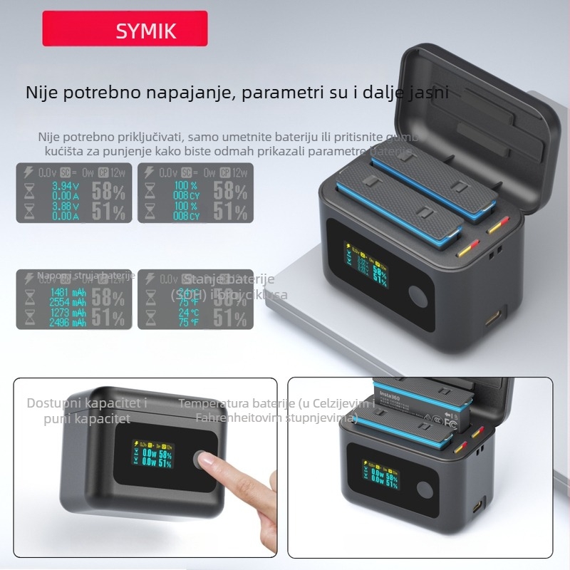 Symik X4Air punjački set za Insta360 X4Air — kutija za bateriju za punjenje i upravljač napajanja