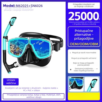 Snorkeling dvodijelni set sa suhim dišnim kanalom, maskom za ronjenje i naočalama