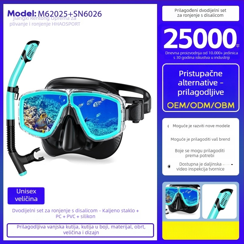 Snorkeling dvodijelni set sa suhim dišnim kanalom, maskom za ronjenje i naočalama