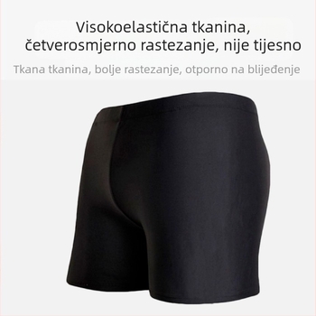 Muške crne kupaće šorceve s visokim elastičnim boxer stilom, nježni na koži, prozračni, brzo se suše, jednobojni